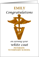 Custom Name School Veterinary White Coat Ceremony Antique Gold Symbol card
