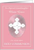Custom Name Granddaughter Communion Pink with Cross card