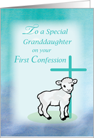 Granddaughter First Confession Lamb Cross on Teal and Purple card