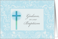 Godson Baptism Congratulations Cross in Blue and White card