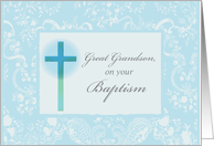 Great Grandson Baptism Congratulation Cross and Lace card