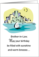 Brother in Law Birthday Sailboat in Water with City Skyline card