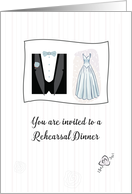 Rehearsal Dinner Invitation with Wedding Dress and Tuxedo Illustration card