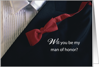 Will You Be My Man of Honor Wedding Invitation with Red Tie and Tuxedo card