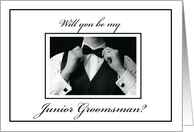 Will you be my Junior Groomsman Black and White Collection Wedding card