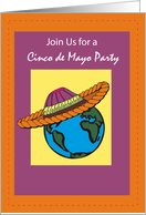 Cinco De Mayo Party Invitation Mexican Hat on Globe card