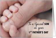 To Son First Fathers Day Baby Hand card