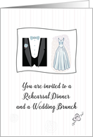 Rehearsal Dinner and Wedding Brunch Invitation with Dress and Tux card
