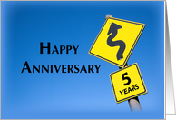 5th Year Employee Anniversary with Sign Business Congratulations card