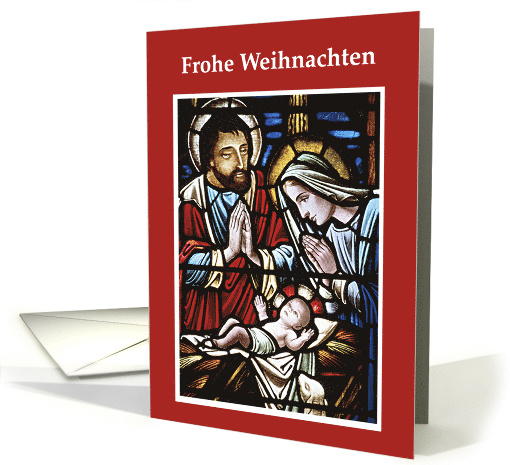 German Merry Christmas Stained Glass Mary Joseph Jesus card (722740)