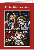 German Merry Christmas Stained Glass Mary Joseph Jesus card