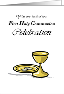 Invitation First Communion Gold Chalice, Paten card