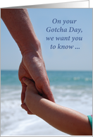 Gotcha Day Holding Hands on Beach Adoption Anniversary card