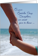 Daughter Gotcha Day Holding Hands on Beach Adoption Anniversary card