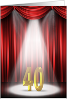 40th Birthday party invitation with spotlight and red curtains card