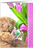 Mother’s Day for Grandma teddy bear with tulips and polka dot border card