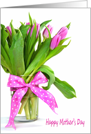 Pink Tulip Bouquet with Polka Dot Bow for Daughter’s Mother’s Day card