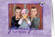 Birthday photo card with pansy for Mom from kids card