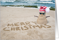 Merry Christmas Beach Message With Sand Snowman card