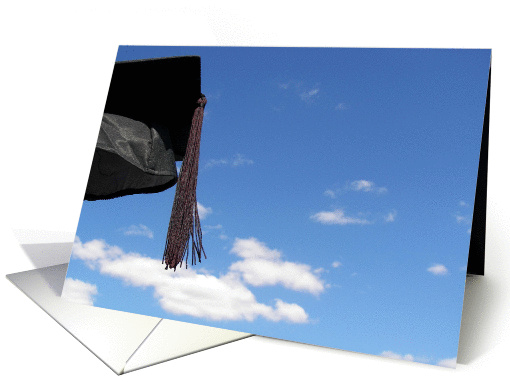 Black graduation cap with tassel in blue sky card (158396)