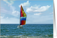 Birthday with colorful spinnaker on sailboat card