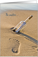 Sand Fooptrint With Romantic Message In A Bottle card