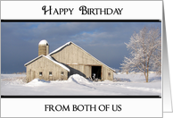 Birthday from both of us with winter barn card