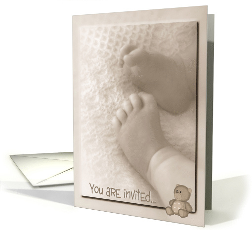Baby Shower invitation with soft baby feet and teddy bear... (785839)