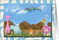 Dad’s birthday from children jungle animals with grass huts card