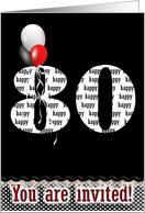 80th Birthday party invitation with red white and black balloons card