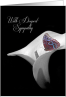 Sympathy loss of Sister with butterfly in white calla lily card
