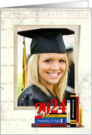 Daughter’s 2024 Graduation Photo Card Announcement with Book Frame card