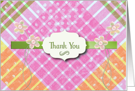 thank you on pastel plaid with flowers card