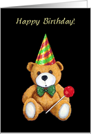 General Happy Birthday with Cute Teddy Bear Lollipop and Party Hat card