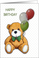 General Happy Birthday With Teddy Bear Wearing Bowtie and Balloons card