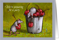 Invitation We’re Preparing for a Party Cute Mice Gathering Cherries card