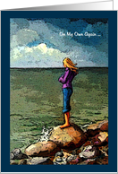 Single Again: Divorce, Breakup: Girl Standing on Rocks by Ocean card