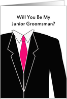 Be my Junior Groomsman Invitation Greeting Car-Tuxedo-Pink Tie card
