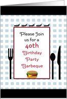 40th Birthday Party Barbeque Invitation-Hamburger-Ants-Fork-Knife card