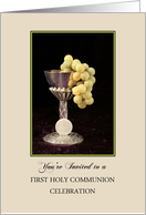 First Holy Communion Invitation-Chalice-Grapes-Communion Wafer-Host card