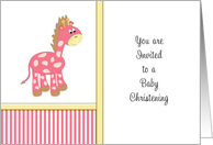 Baby Girl Christening Baptism Invitation Greeting Card-Pink Giraffe card