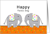 Happy Twins Day Greeting Card with Two Circus Elephants & Stars card