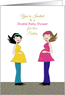 Double Baby Shower Invitation Greeting Card-Two-2-Sisters-Retro Girl card