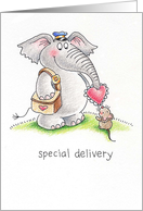 Birthday - Special Delivery of Love - Cute Elephant and Mouse card