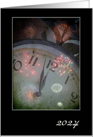 2024 Time Clock with Fireworks New year Greetings Custom Text card