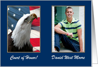 Eagle Scout Court of Honor Invitation Photo Card, Eagle with Flag card