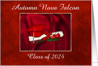 Class of 2024, Graduation Cap & Diploma with Red Roses, For Her card
