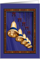 Invitation, Bell Ringer, Gold Bells on Chains with Red Bows card
