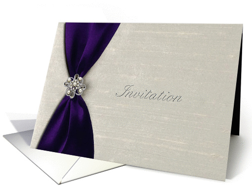 Wedding Invitation, Deep Purple Satin Ribbon with Jewel card (687260)