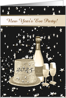 New Year’s Eve Party Invitation, Hat, Champagne & Glasses on Stars card